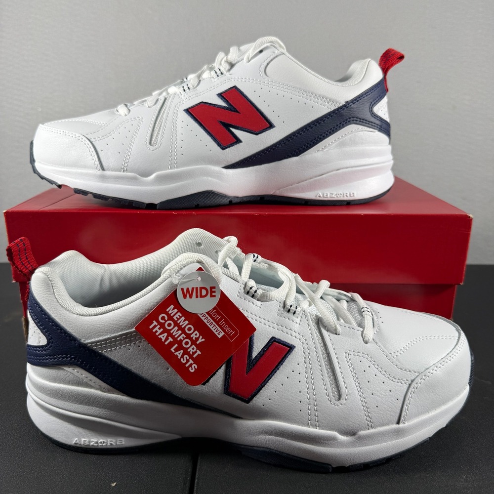 New Balance 608v5 Mens Training Shoes White Red Navy MX608HR5 Extra Wide 4E 10.5
